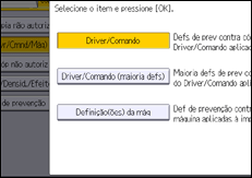 Ilustração da tela do painel de operação