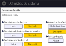 Ilustração da tela do painel de operação