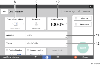 Ilustração numerada da tela do painel de operação