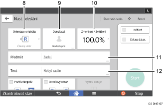 Číslovaná ilustrace ovládacího panelu zařízení