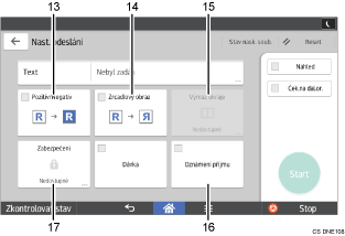 Číslovaná ilustrace ovládacího panelu zařízení