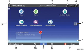 Číslovaná ilustrace ovládacího panelu zařízení