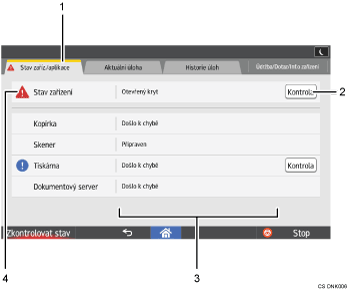 Číslovaná ilustrace displeje ovládacího panelu
