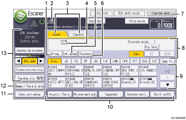 Ilustración con llamadas numeradas de la pantalla del panel de operaciones