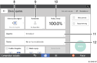 Ilustración con llamadas numeradas de la pantalla del panel de operaciones