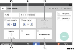 Ilustración con llamadas numeradas de la pantalla del panel de operaciones