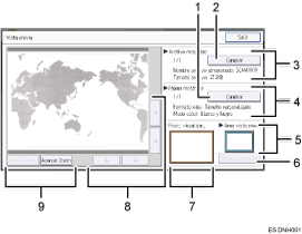 Ilustración con llamadas numeradas de la pantalla del panel de operaciones
