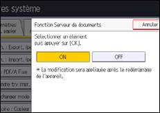 Illustration de l'écran du panneau de commande