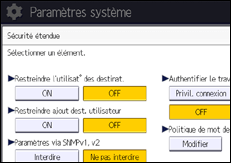 Illustration de l'écran du panneau de commande
