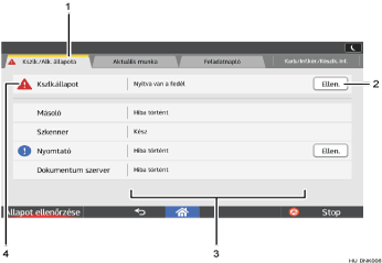Kezelőpanel képernyőjének számozott jelölésű illusztrálása