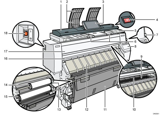 Afbeelding van hoofdeenheid met opsomming van onderdelen