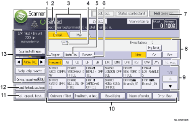 Genummerde afbeelding van het scherm van het bedieningspaneel