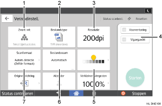 Genummerde afbeelding van het scherm van het bedieningspaneel