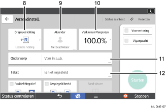 Genummerde afbeelding van het scherm van het bedieningspaneel