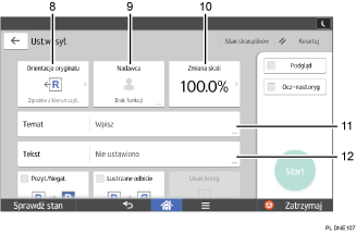 Ilustracja ekranu panela oznaczona numerowanymi odsyłaczami