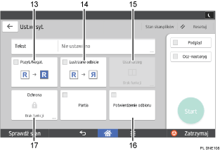 Ilustracja ekranu panela oznaczona numerowanymi odsyłaczami
