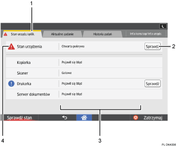 Ilustracja ekranu panela operacyjnego - wywołane funkcje z numeracją