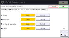 Ilustração do ecrã do painel de operação