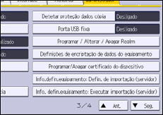Ilustração do ecrã do painel de operação
