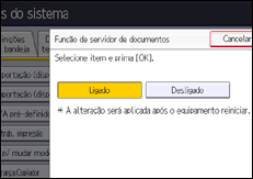 Ilustração do ecrã do painel de operação
