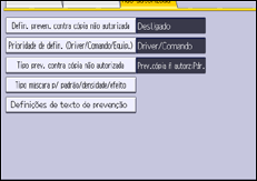 Ilustração do ecrã do painel de operação