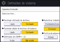 Ilustração do ecrã do painel de operação