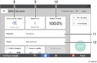 Ilustração com numeração do ecrã do painel de operação
