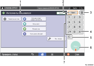 Иллюстрация экрана панели управления с пронумерованными сносками