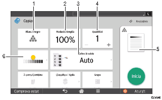 Il·lustració explicativa i numerada de la pantalla del panell d'operacions.