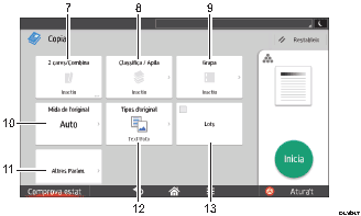 Il·lustració explicativa i numerada de la pantalla del panell d'operacions.