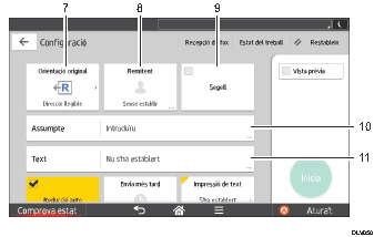 Il·lustració explicativa i numerada de la pantalla del panell d'operacions.