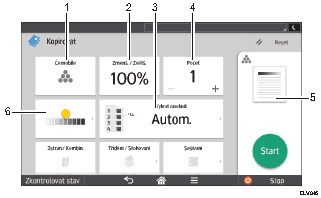 Číslovaná ilustrace ovládacího panelu zařízení