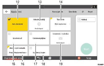 Číslovaná ilustrace ovládacího panelu zařízení