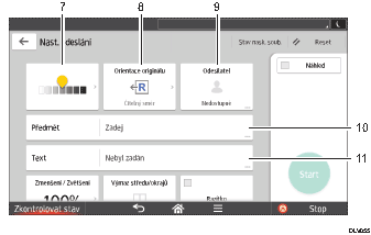 Číslovaná ilustrace ovládacího panelu zařízení