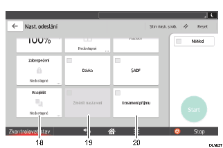 Číslovaná ilustrace ovládacího panelu zařízení