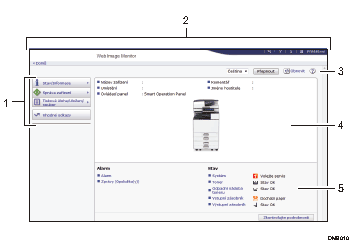 Číslovaná ilustrace obrazovky webového prohlížeče