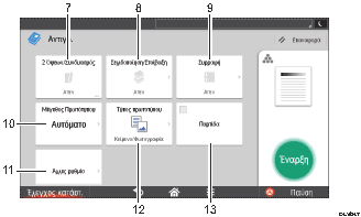 Απεικόνιση της οθόνης του πίνακα χειρισμού με αριθμημένες επεξηγήσεις
