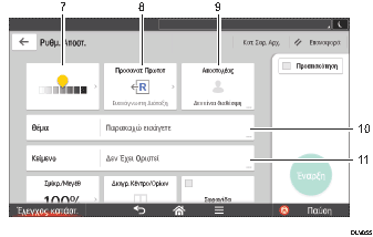 Απεικόνιση της οθόνης του πίνακα χειρισμού με αριθμημένες επεξηγήσεις