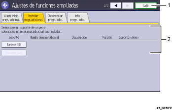 Ilustración con llamadas numeradas de la pantalla del panel de operaciones