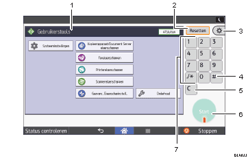 Genummerde afbeelding van het scherm van het bedieningspaneel