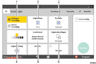 Genummerde afbeelding van het scherm van het bedieningspaneel