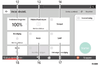 Genummerde afbeelding van het scherm van het bedieningspaneel