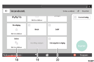 Genummerde afbeelding van het scherm van het bedieningspaneel