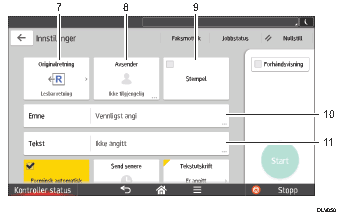 Illustrasjon av betjeningspanelet med nummererte bildetekster