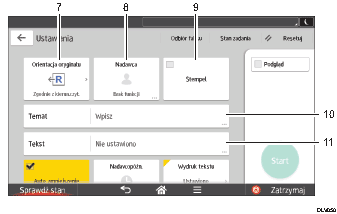 Ilustracja ekranu panela oznaczona numerowanymi odsyłaczami