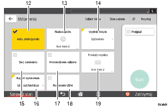 Ilustracja ekranu panela oznaczona numerowanymi odsyłaczami