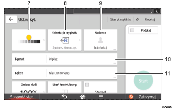 Ilustracja ekranu panela oznaczona numerowanymi odsyłaczami