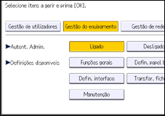 Ilustração do ecrã do painel de operação