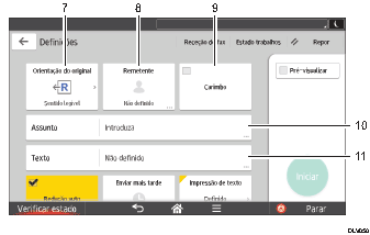 Ilustração com numeração do ecrã do painel de operação