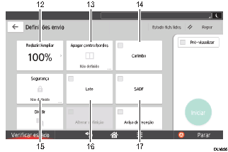 Ilustração com numeração do ecrã do painel de operação
